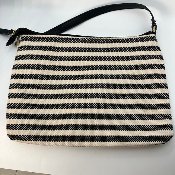 Juicy Couture Striped Canvas Clutch Shoulder Bag Black White Gold Zip 10x7” Logo - Picture 4 of 11